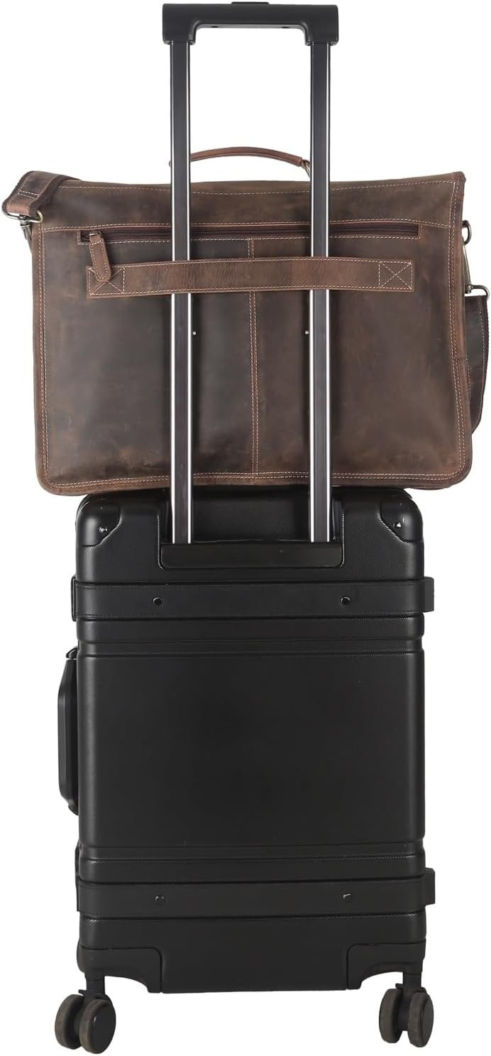 Leather briefcase 18 inch laptop messenger bag for men and women best satchel office bag - Image 2