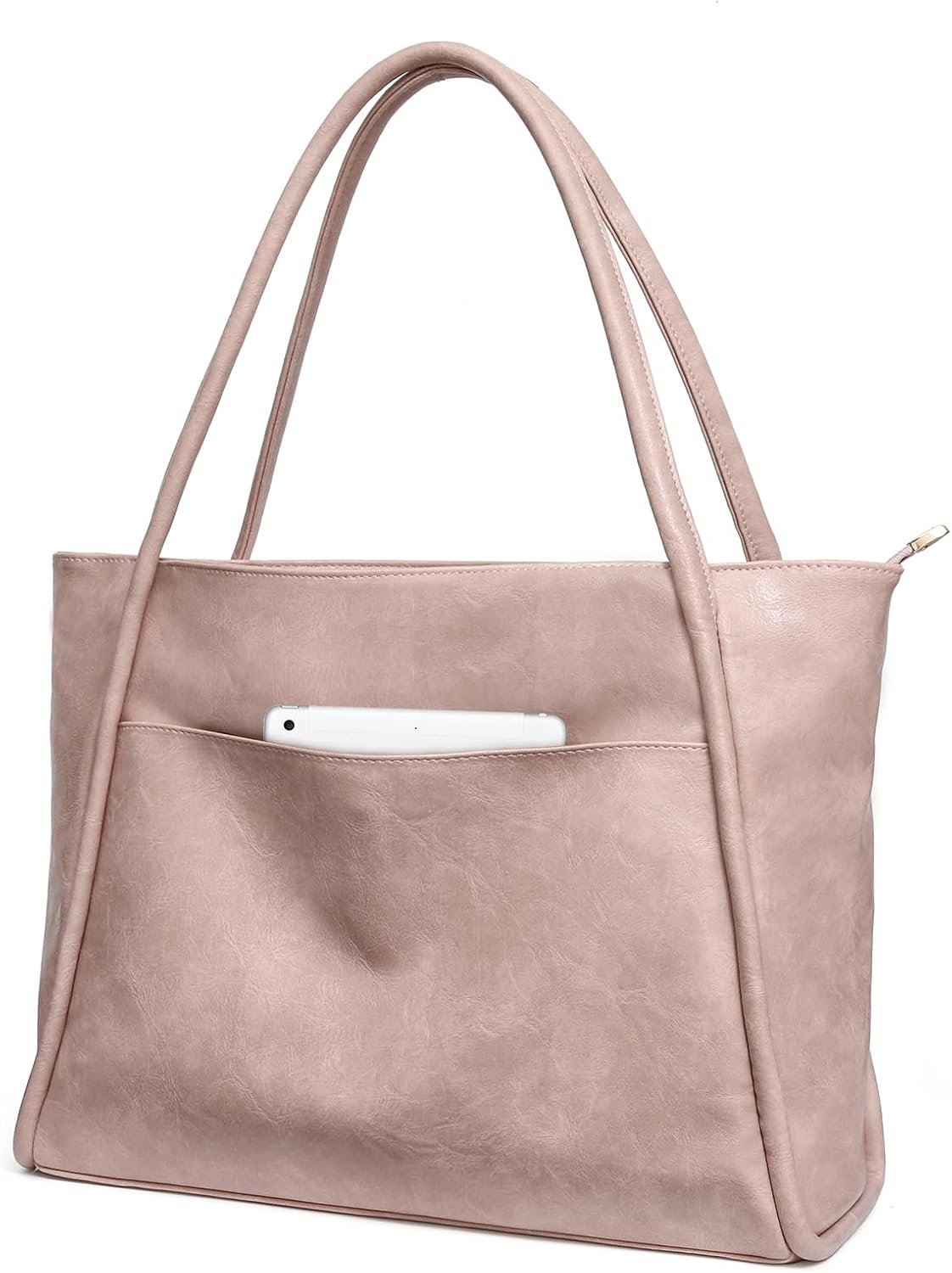 Large Tote Bag for Women Work with Zipper 16L Vegan Leather Ladies Travel Purses and Handbags