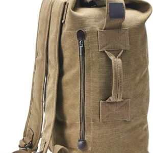 Duffel Bag Top Load Double Strap Canvas Backpack Army Travel (upgrade khaki big)
