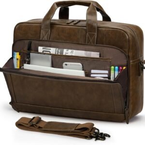 Mens Laptop Bag 16 Inch Leather Briefcase Vintage Messenger Bag for Men Large Crossbody Shoulder Office Computer Bag Retro College Satchel Bag for Work, Business,Travel, Brown