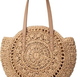 Straw Beach Bags for Women - Women Beach Handmade Woven Tote Bag, Summer Mesh Hollow Shoulder Bag for Holiday