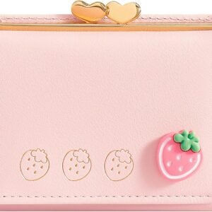 Wallet Card Holder, Small Bifold  Blocking Purse, Cute Small Leather Pocket Wallet for Women, Girls, Ladies (Baby Pink)