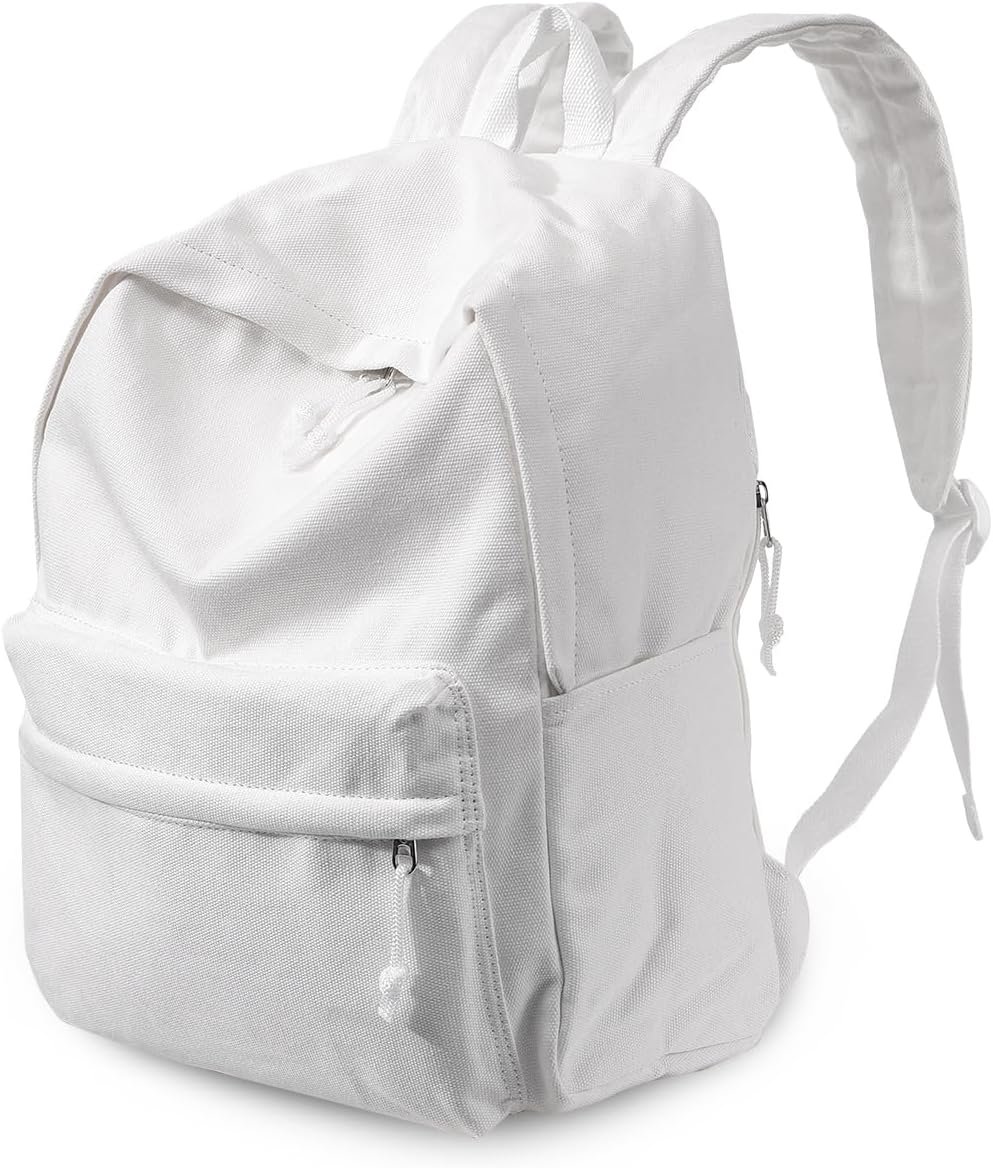 Canvas Backpack White Backpack Large Casual Daypack Satchel Laptop Backpack Unisex, standard