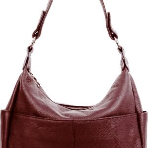 Women Genuine Leather Shoulder Bags  Handbags Purses with Double Zipper Pockets and Crossbody Strap