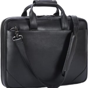 Leather Slim Briefcase for Men 15.6" Laptop Crossbody Messenger Bag Business Work Lawyer Attache Case
