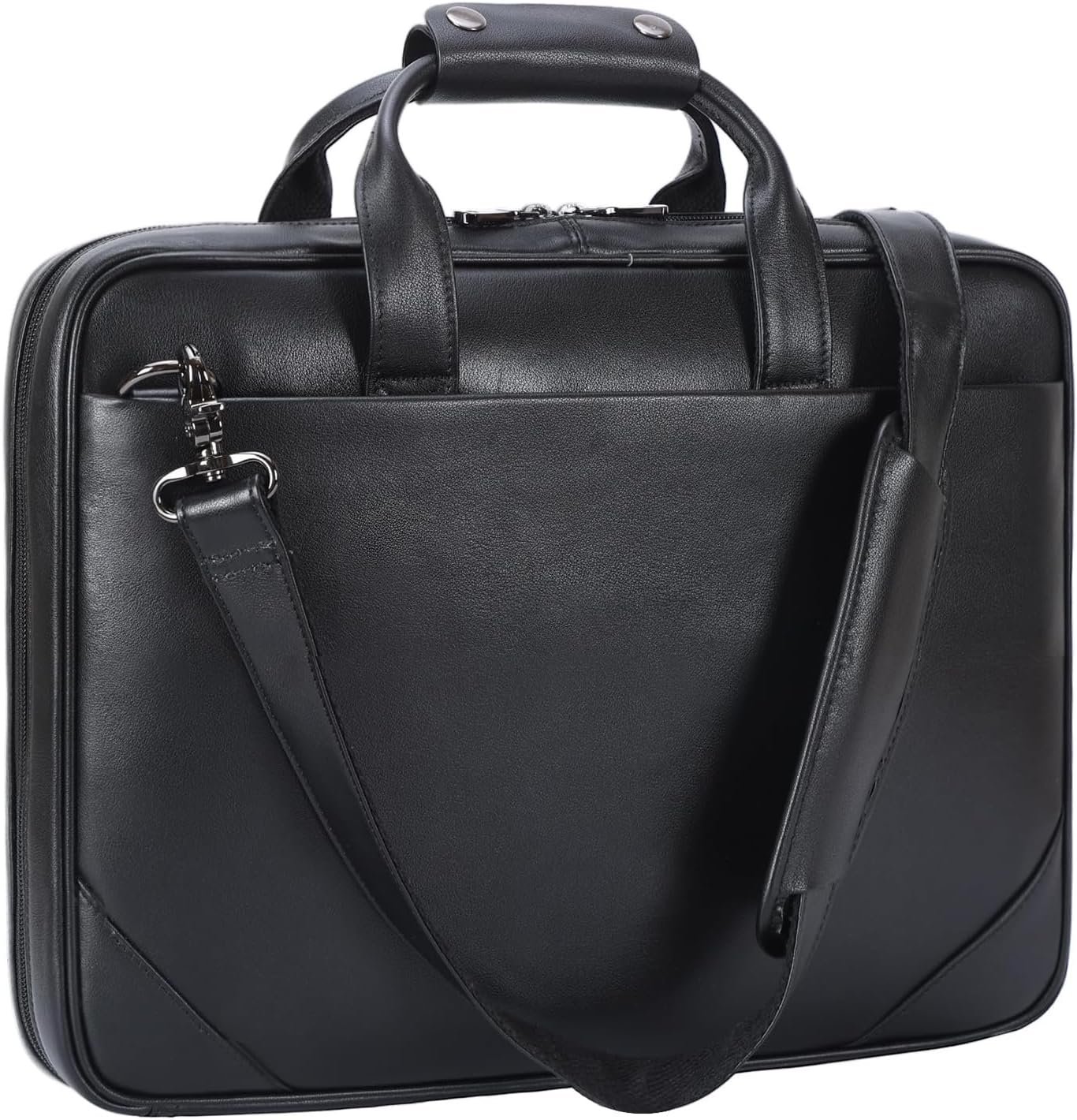 Leather Slim Briefcase for Men 15.6" Laptop Crossbody Messenger Bag Business Work Lawyer Attache Case