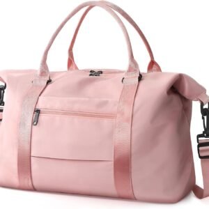 Travel Duffle Bag, Waterproof Weekender Carry On Tote Bags for Women, Sport Gym Bag for Men, Hospital Bag for Labor and Delivery, Overnight Luggage Bag with Trolley Sleeve Coral Pink