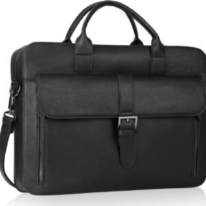 Laptop Briefcase 15.6 Inch, Men’s Briefcase for Business/Travel, Leather Computer Office Work Bag, Water Resistant Laptop Bag, Black