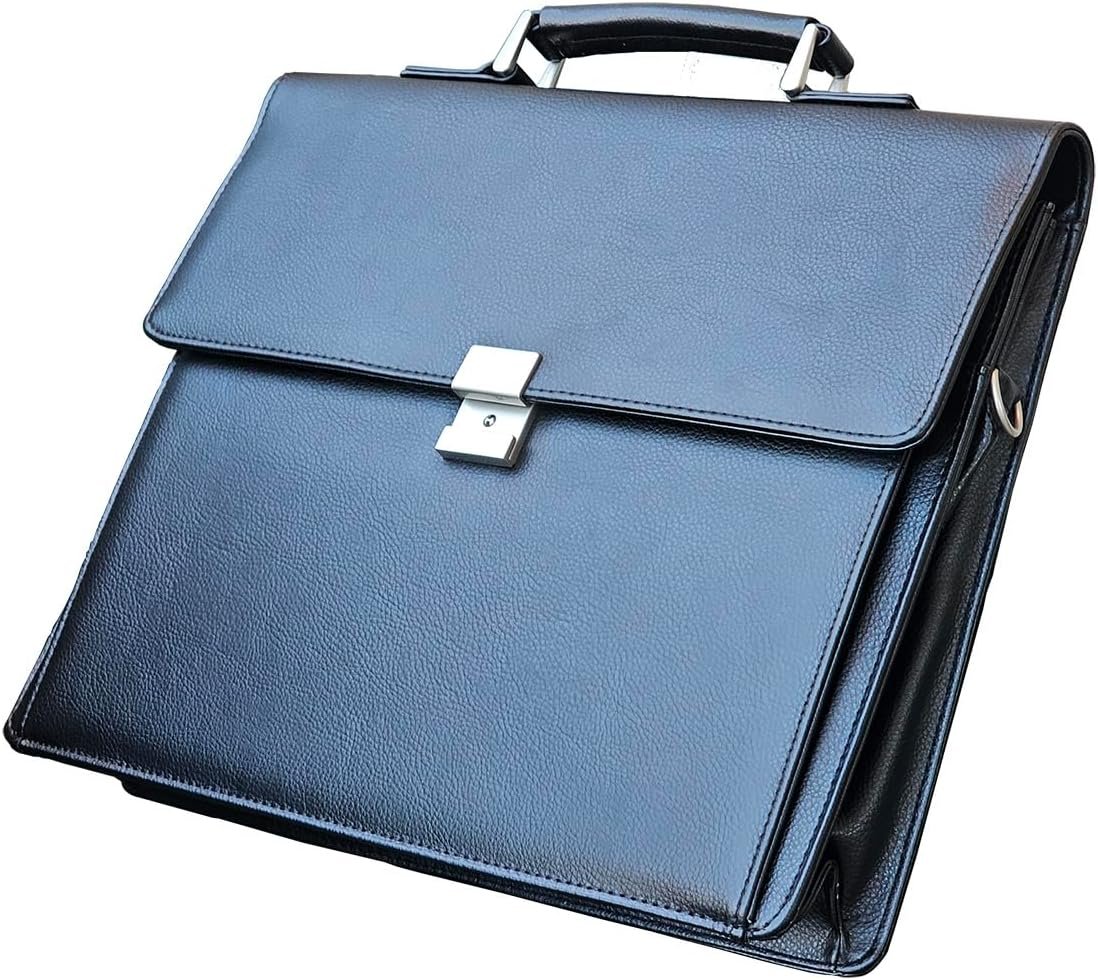 Mens Leather Briefcases Office Attorney Student Attache Case Messenger Bag w/Padded Compartment,Black