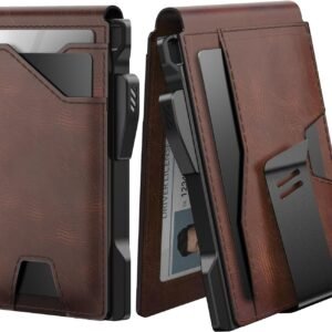 Tactical Wallet for Men Card Holder: Pop Up Card Case, Genuine Leather, Smart, RFID Blocking, Slim, Minimalist, Thin, Front Pocket - 9-13 Card Capacitiy, ID Window, Money Clip (Brown)