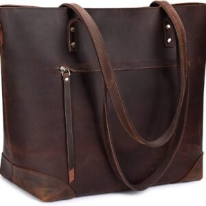 Vintage Genuine Leather Shoulder Bag Work Totes for Women Purse Handbag with Back Zipper Pocket Large