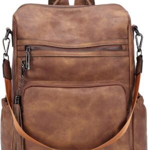 Backpack Purse for Women Large Women Backpack Leather Travel Backpack Fashion Backpack Purse Designer Ladies Shoulder Bags with Tassel Two-toned Brown