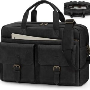 Messenger Bag for Men 16 Inch Leather Laptop Bags Work Computer Briefcase Vintage Mens Satchel Shoulder Bag for Work, Office, Business, Travel, Black