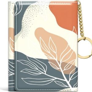 Women's Wallet, Small Slim RFID Card Wallets for Women, Trifold Leather Card Wallet Organizer, Cute Front Pocket Wallets with 7 Card Slots & ID Window, Abstract Boho Leaves