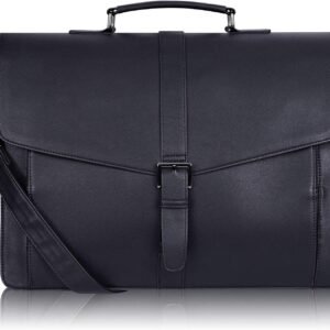Men's Leather Briefcase 15.6 Inch Laptop Computer Bag for Office/Business/Travel, Large Satchel Professional Pu Leather Messenger Shoulder Bag, Black