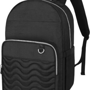 15.6 Inch Laptop Backpack for Women, Work Business Travel College Bags, Water-Resistant Quilted Casual Daypack (Black-Silver)