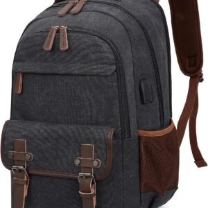 Canvas Laptop Backpack for Men Women,Travel Work Rucksack Fits 15.6 Inch Laptop, Bookbag with  Charging Port