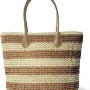 Striped Synthetic Straw Women's Tote Light Weight Vaction Shoulder Handbag