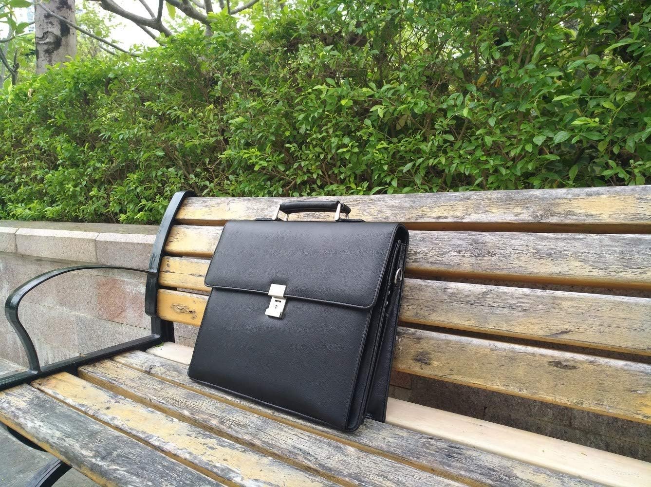 Mens Leather Briefcases Office Attorney Student Attache Case Messenger Bag w/Padded Compartment,Black - Image 2