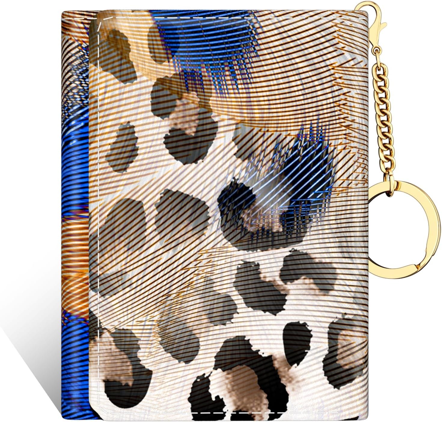 Women's Wallet, Small Slim RFID Card Wallets for Women, Trifold Leather Clutch Card Wallet Organizer, Cute Front Pocket Purse with 7 Card Slots & ID Window & Keychain (Abstract Leopard)