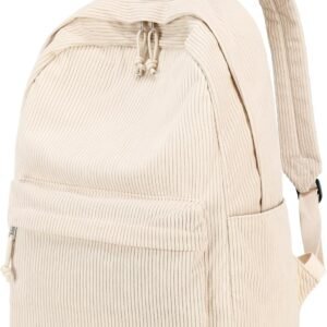 School Backpack for Teens Large Corduroy Bookbag Lightweight 17 inch Laptop Bag for Girls Women Casual High School College (Corduroy-Beige)