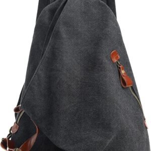 Canvas Vintage Backpack, Casual Daypack Outdoor Travel Rucksack Hiking Backpacks for Men and Women, Black