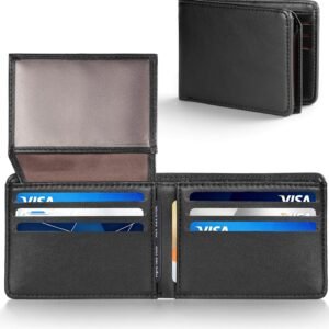Wallet For Men Bifold Black RFID Blocking Slim Faux Leather Wallets Card Holder Front Pocket Minimalist Men Accessories With Gift Box