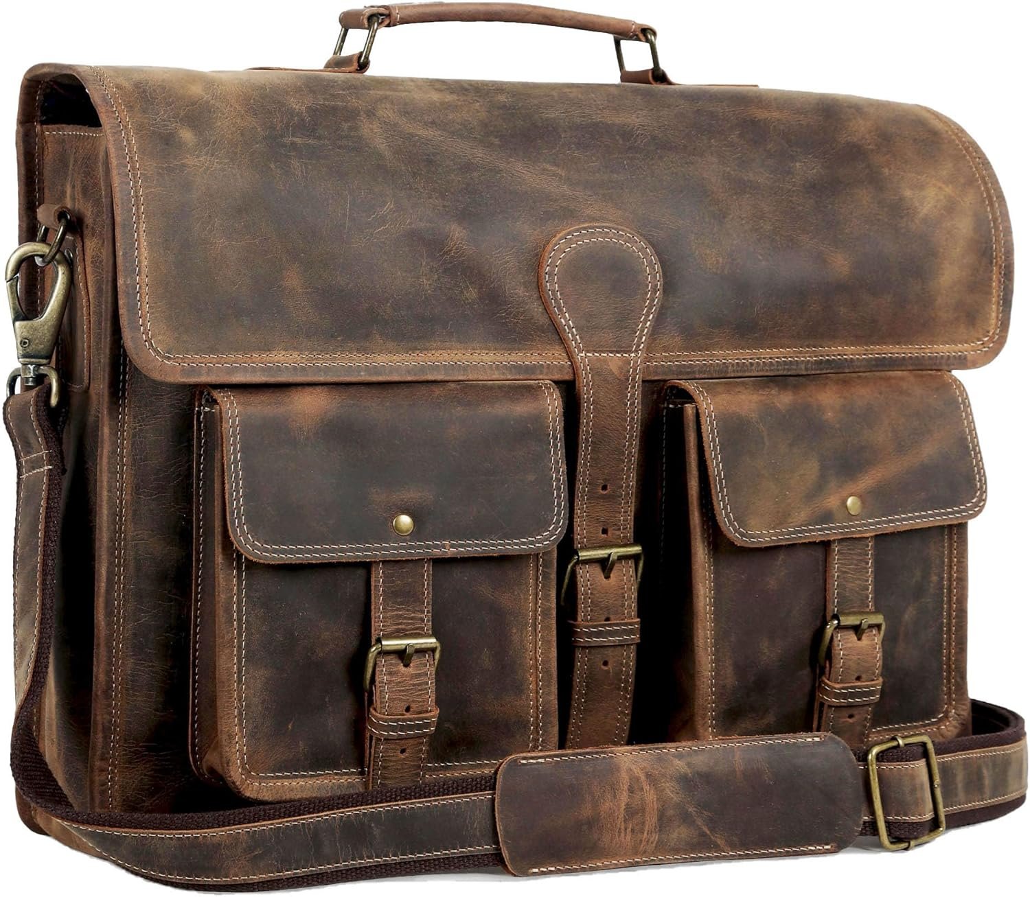Leather briefcase 18 inch laptop messenger bag for men and women best satchel office bag