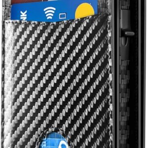 2026 Wallet for Men - RFID Blocking [Functional & Practical] Bifold Slim Minimalist Credit Card Holder Pop Up Wallet Metal Case with Cash Slot, Front Pocket with ID Window, Gift Boxed (Carbon Fiber)