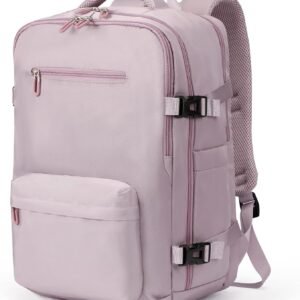 Travel Laptops Backpack for Women Men, Casual Work Bag 17inch Backpack Airline Approved Backpack for Hiking Business (Pink khaki)